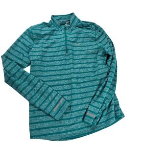 Nike Running Dri-FIT Quarter Zip Mens Large Teal Striped Pullover 642911-309